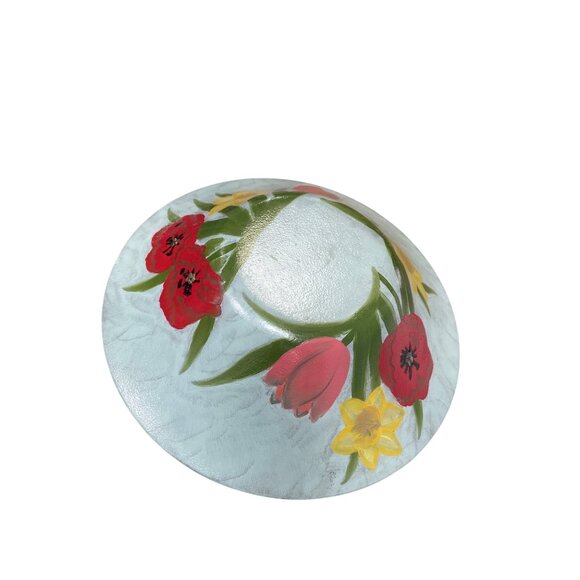 Vintage Hand-Painted frosted Floral Glass Serving fruit decorative Bowl SKU 9310 - Picture 6 of 12